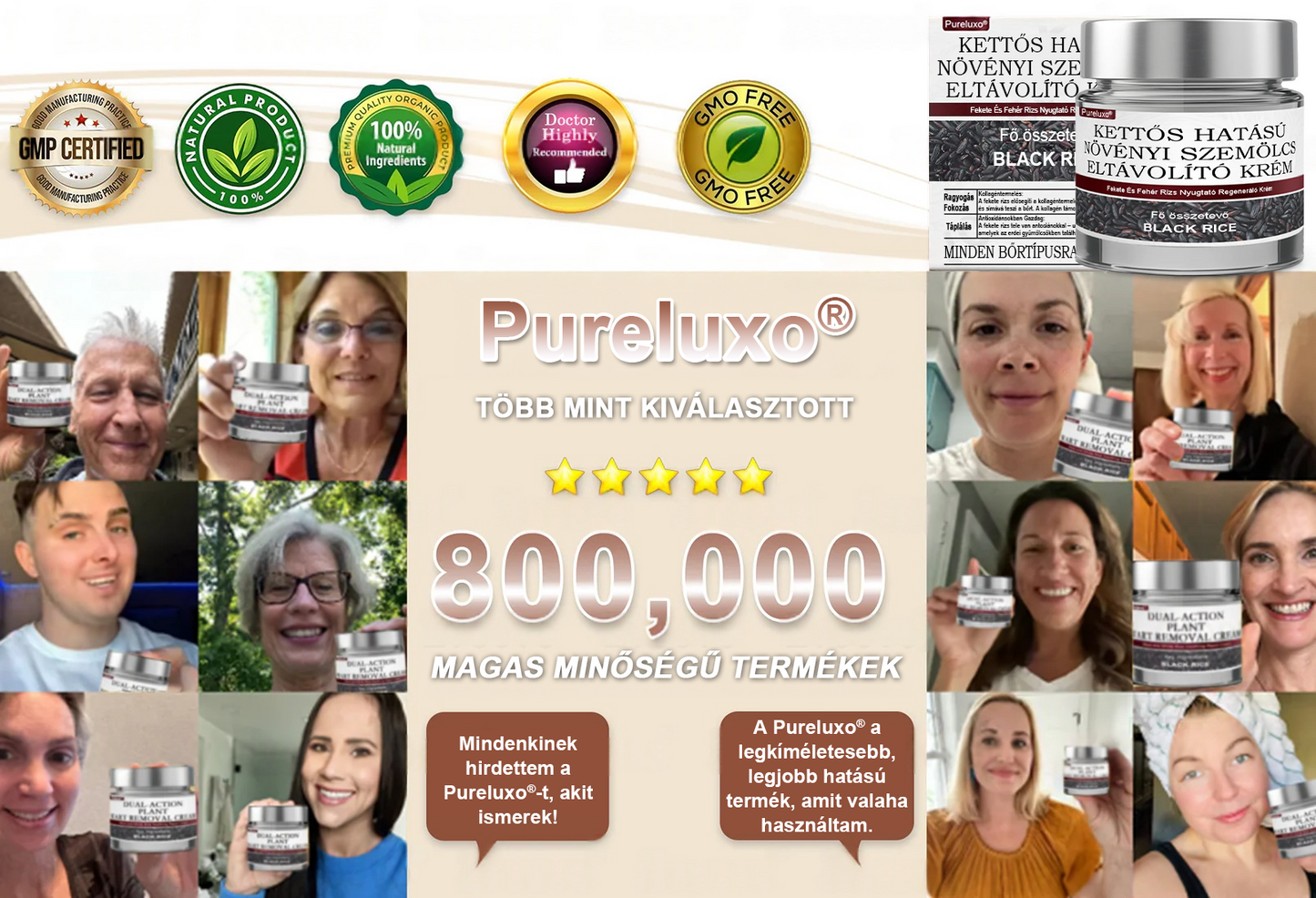 Pureluxo® Fekete Rizses Bőrregeneráló Krém 👨‍⚕️ (Szemölcsök, bőrkinövések, foltok és hiperpigmentáció kezelésére)