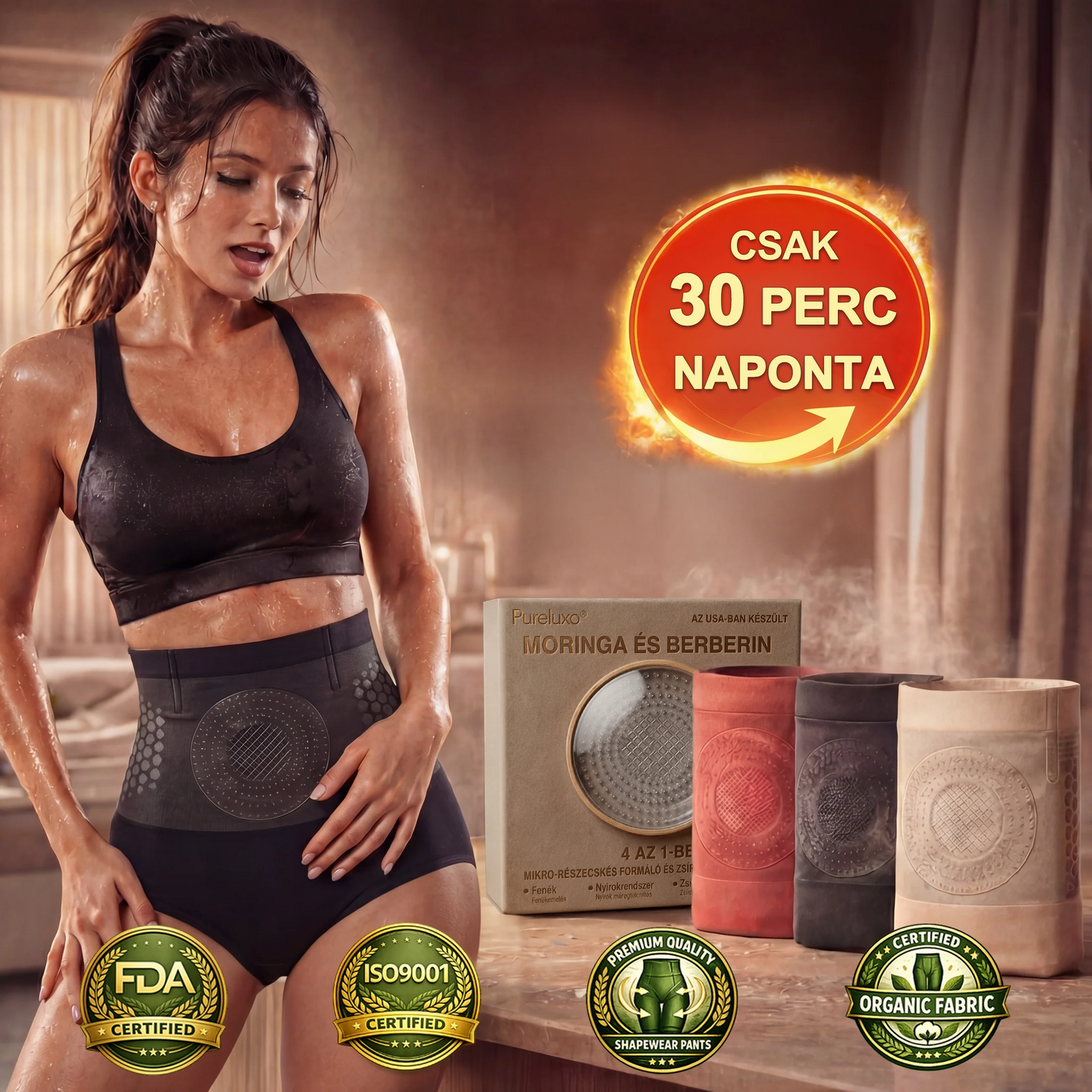 Hivatalos Markabolt 👙 Pureluxo® 2026 Moringa & Berberin 4-az-1ben Mikroreszecske-Alkoto & Zsiregeto Hordott Shorts